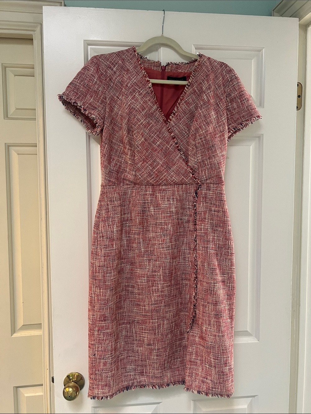 Banana Republic Pink Tweed Wrap-Style Midi Dress
